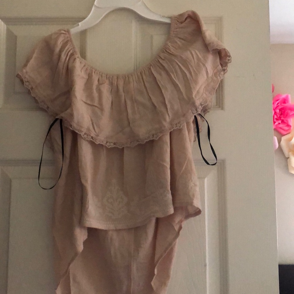 Tan off shoulder crop top
